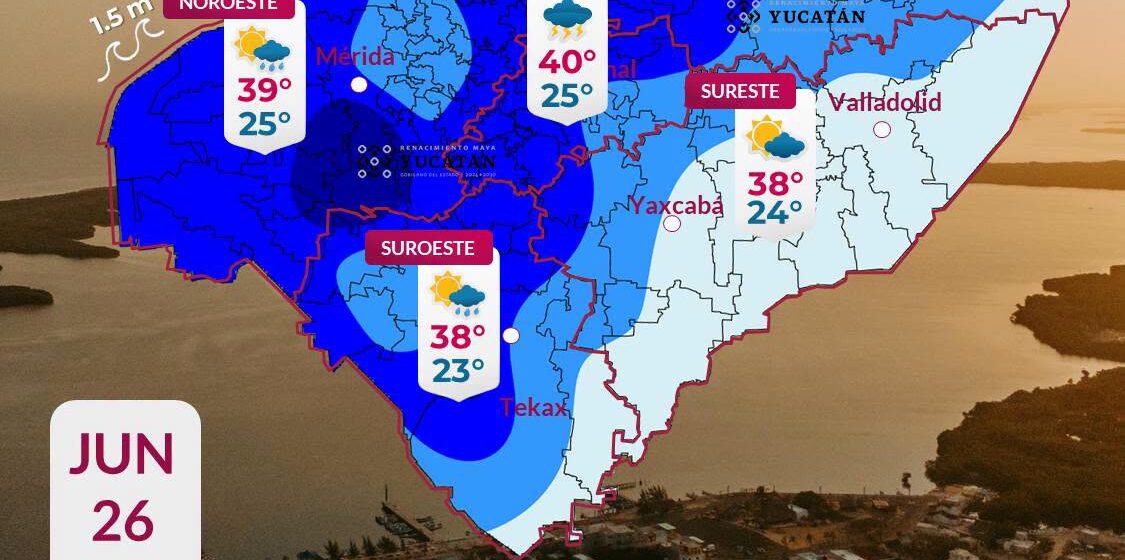 Clima en Yucatán hoy 26 de junio: Onda tropical provocará lluvias fuertes y calor de hasta 40 °C