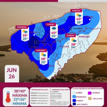 Clima en Yucatán hoy 26 de junio: Onda tropical provocará lluvias fuertes y calor de hasta 40 °C