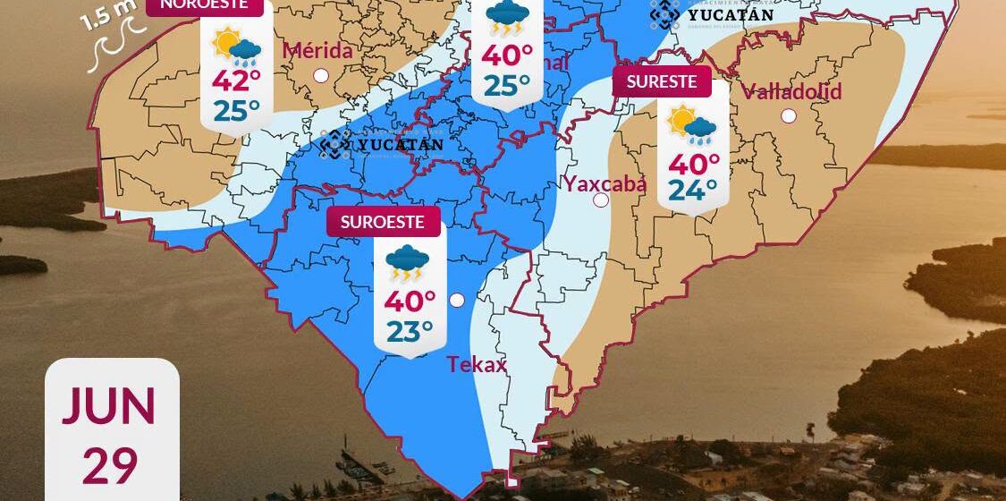 Clima en Yucatán: prevén calor extremo de hasta 42°C y lluvias vespertinas