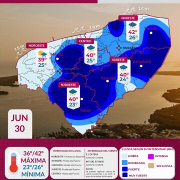 Clima en Yucatán: Prevén tormentas vespertinas y calor extremo de hasta 42°C este martes