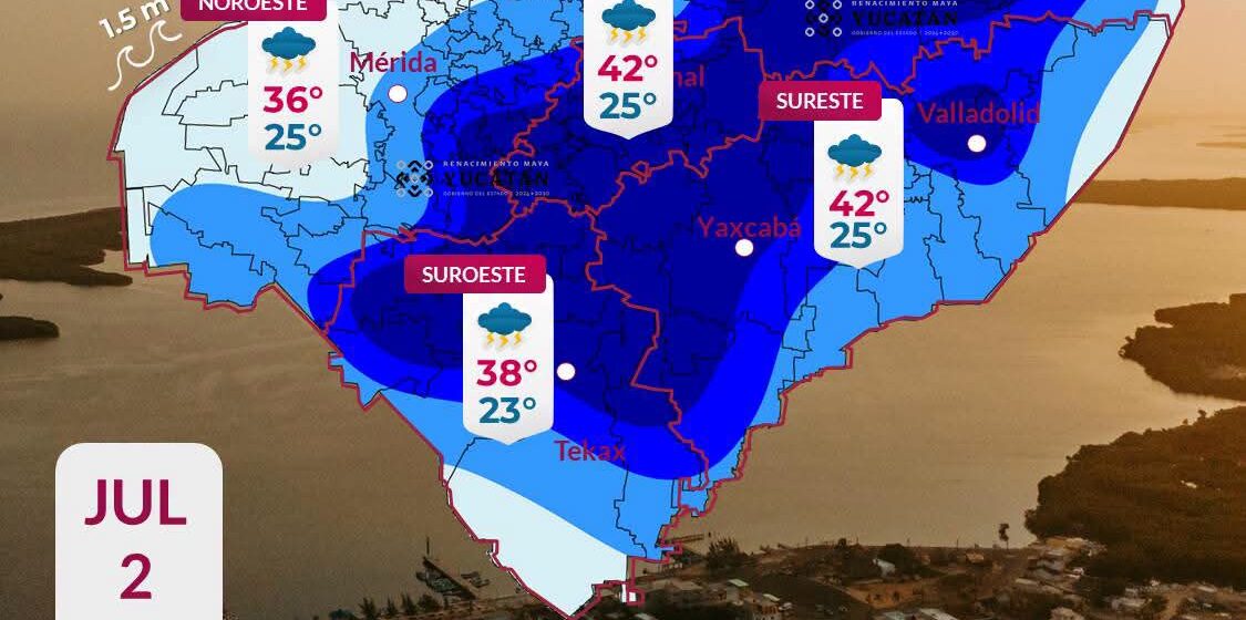 Clima en Yucatán hoy: Alerta por lluvias fuertes y calor extremo de hasta 42°C