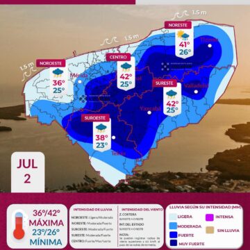Clima en Yucatán hoy: Alerta por lluvias fuertes y calor extremo de hasta 42°C