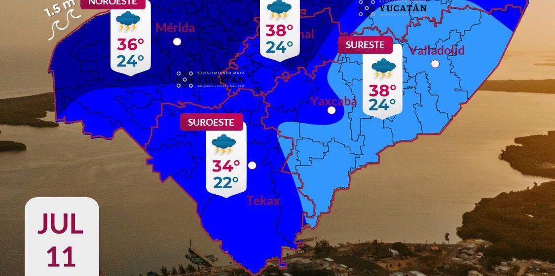 Clima en Yucatán hoy: Onda tropical provocará lluvias fuertes y calor de hasta 40°C este sábado