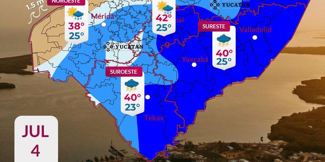 Clima en Yucatán hoy: Pronostican calor de hasta 42°C y tormentas dispersas