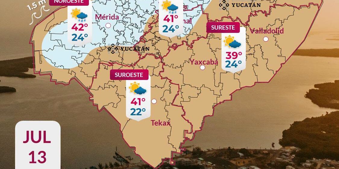 Clima en Yucatán hoy: Pronostican calor extremo de hasta 42°C este lunes 13 de julio