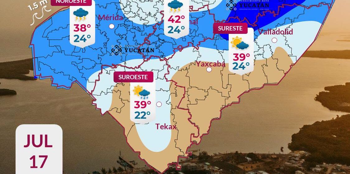Clima en Yucatán: Pronostican lluvias, calor extremo y oleaje elevado este viernes 17 de julio