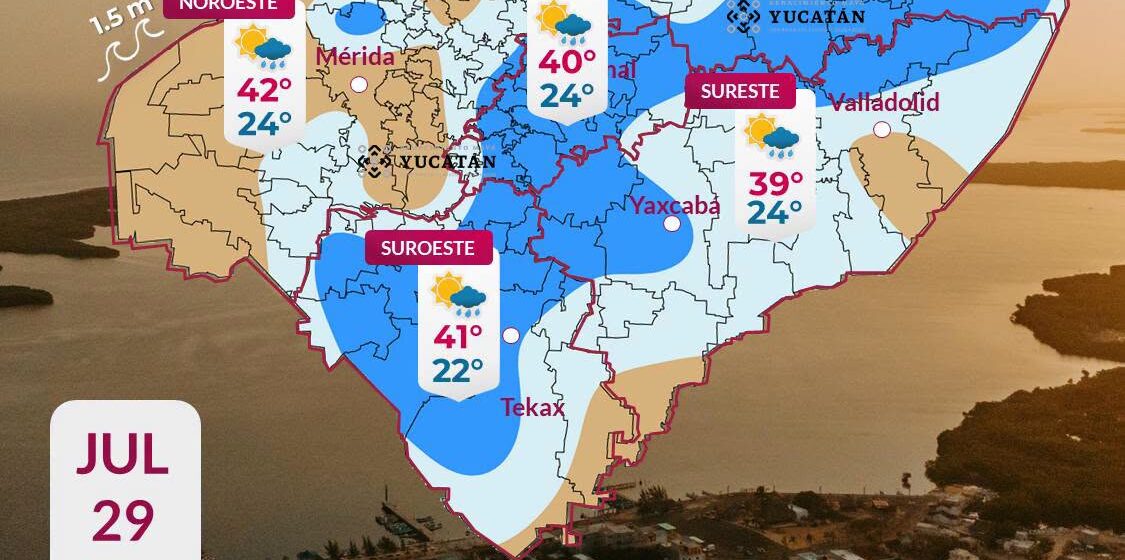 Clima en Yucatán: Vaguada provocará lluvias dispersas y calor de hasta 42°C
