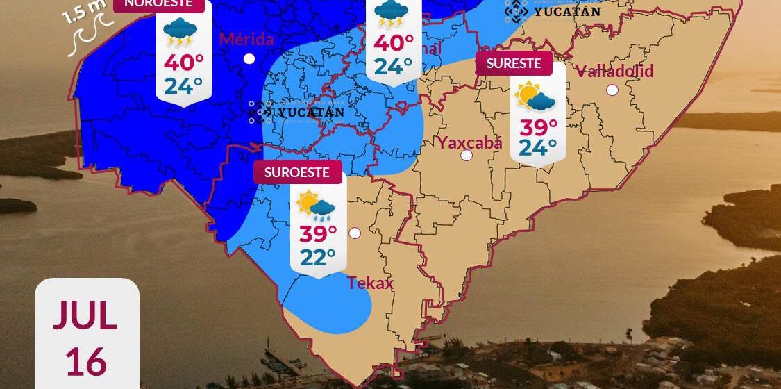 Clima en Yucatán hoy: Pronostican lluvias moderadas y calor de hasta 41°C este jueves