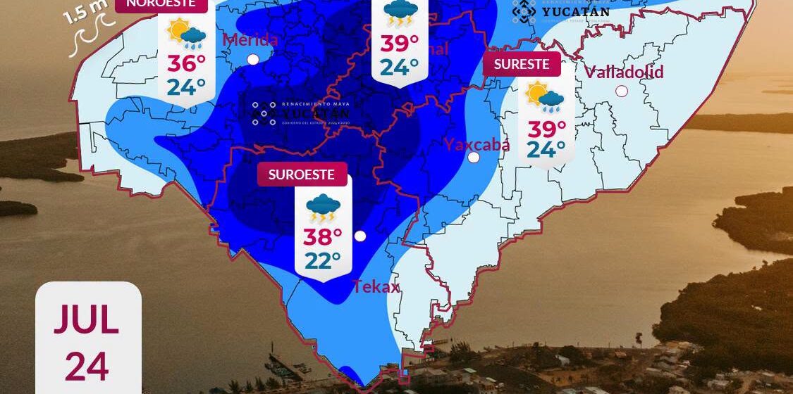 Clima en Yucatán: Pronostican lluvias fuertes, tormentas y máximas de 39°C