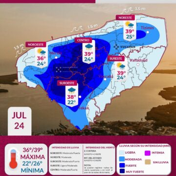 Pronostico (3) Clima en Yucatán: Pronostican lluvias fuertes, tormentas y máximas de 39°C