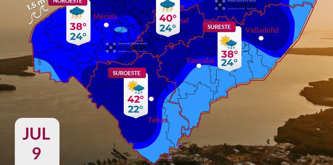 Clima en Yucatán hoy: Onda tropical provocará lluvias fuertes y calor de hasta 42°C este jueves