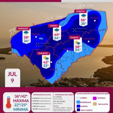 Clima en Yucatán hoy: Onda tropical provocará lluvias fuertes y calor de hasta 42°C este jueves