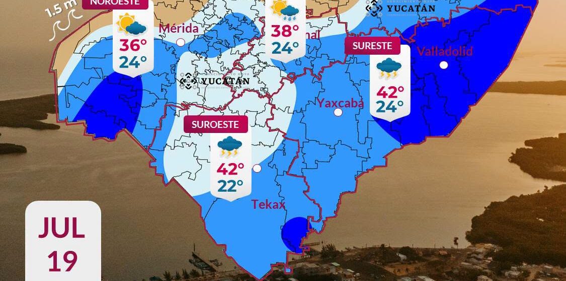 Clima en Yucatán: Pronostican lluvias dispersas y calor de hasta 42°C este domingo