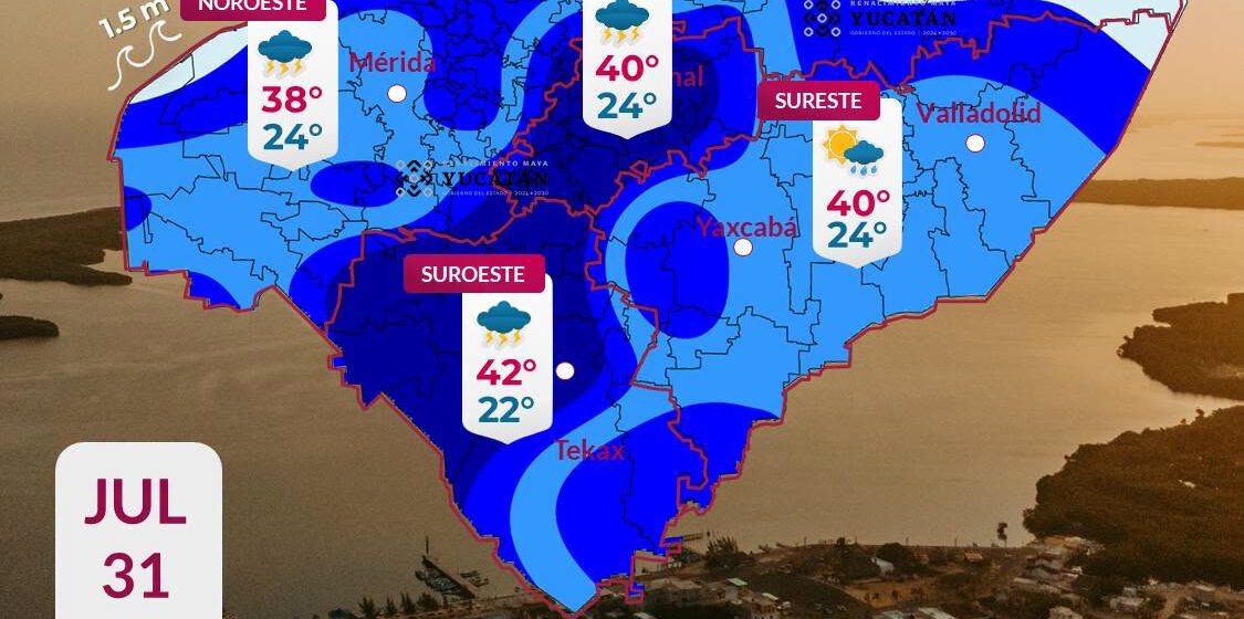 Pronostico (5) Clima en Yucatán: Alta presión mantendrá calor de hasta 42°C y lluvias