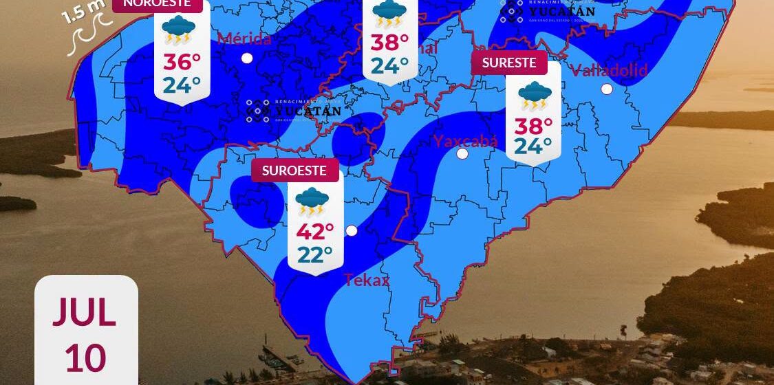 Clima en Yucatán hoy: Alerta por calor de hasta 42°C y tormentas vespertinas este viernes