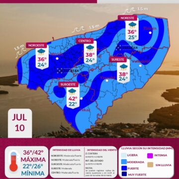 Pronostico (6) Clima en Yucatán hoy: Alerta por calor de hasta 42°C y tormentas vespertinas este viernes
