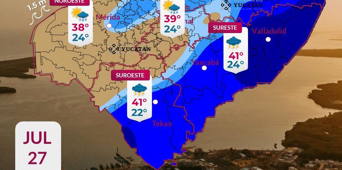 Pronostico (7) Clima en Yucatán: Vaguada traerá lluvias fuertes y temperaturas de hasta 41°C