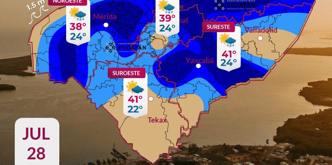 Clima en Yucatán: Vaguada provocará lluvias dispersas y calor de hasta 41°C