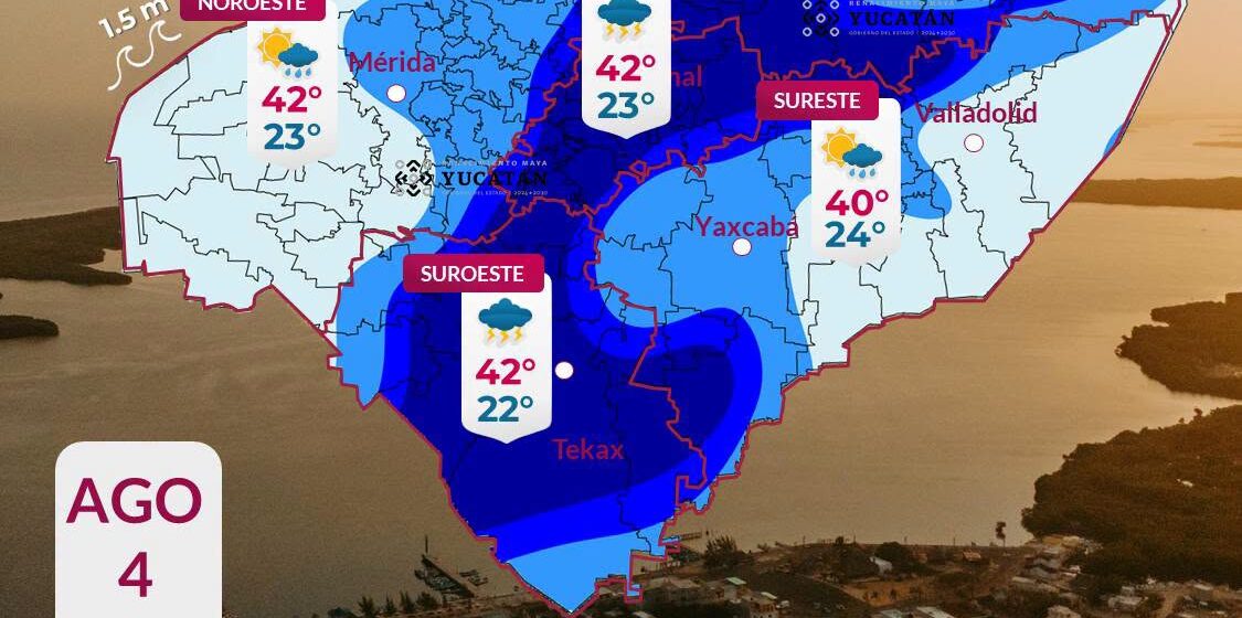 Clima (1) Pronostican lluvias fuertes y calor de hasta 42°C en Yucatán