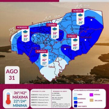 Yucatán tendrá lluvias y calor extremo este lunes 31
