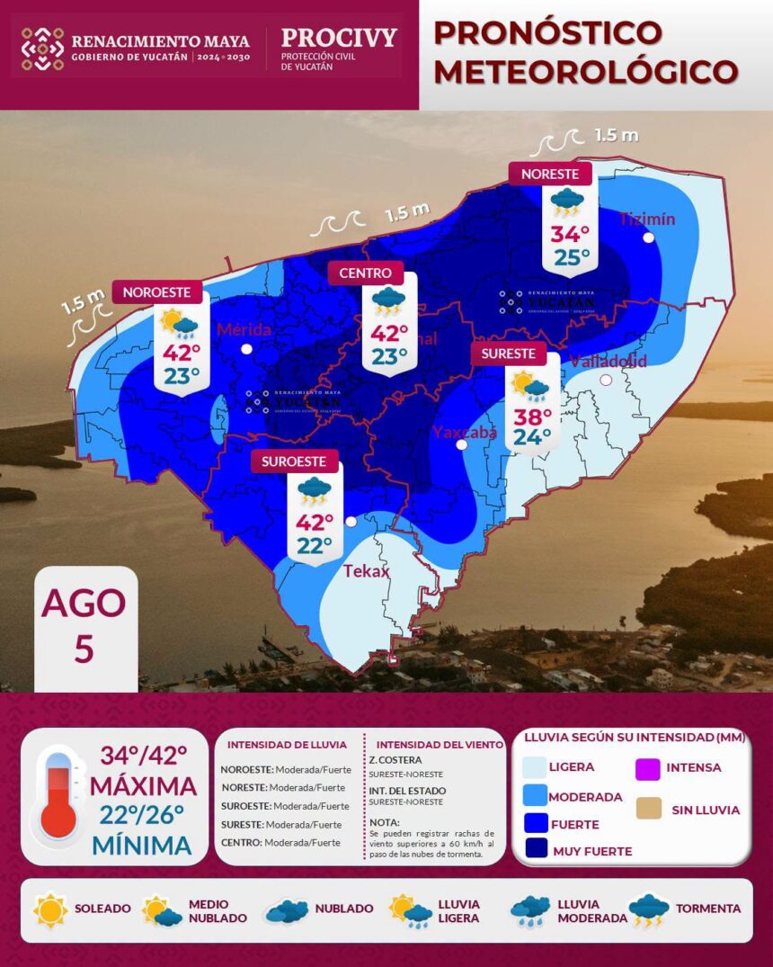 Pronostican lluvias fuertes para este miércoles en Yucatán
