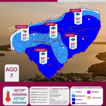 Pronostican lluvias fuertes en Yucatán para este viernes 7 de agosto