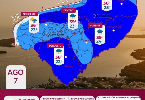 Pronostican lluvias fuertes en Yucatán para este viernes 7 de agosto