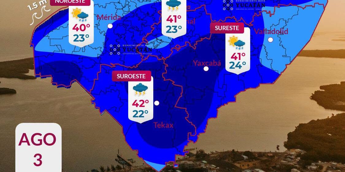 Clima en Yucatán: Onda tropical traerá lluvias fuertes y calor de hasta 42°C este 3 de agosto
