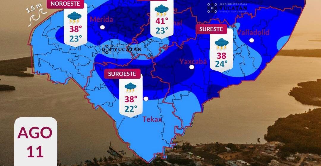 Lluvias fuertes y calor de hasta 41°C en Yucatán