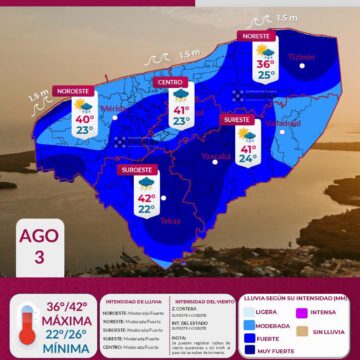 Clima en Yucatán: Onda tropical traerá lluvias fuertes y calor de hasta 42°C este 3 de agosto