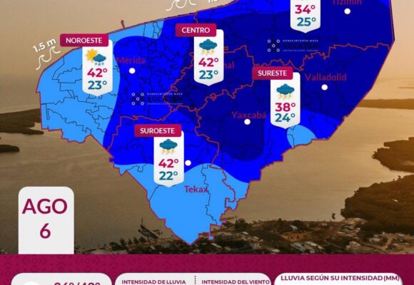 Pronostican lluvias fuertes en Yucatán este jueves 6 de agosto