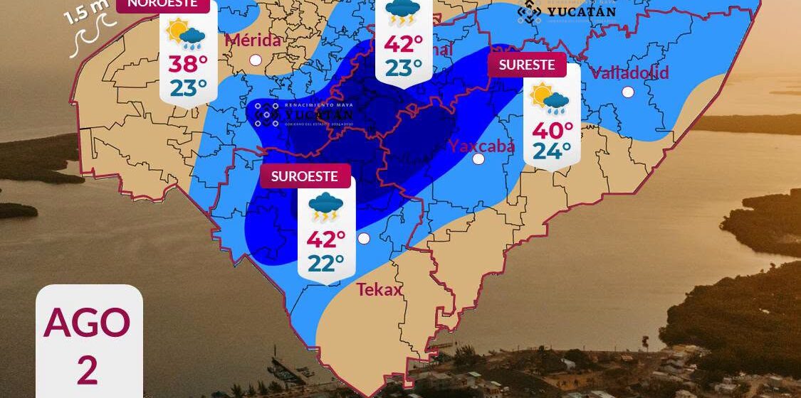 Clima en Yucatán: Prevén calor de hasta 42°C y lluvias fuertes este 2 de agosto