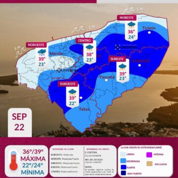 Clima en Yucatán: Vaguada causará lluvias y calor de hasta 39°C este 22 de septiembre