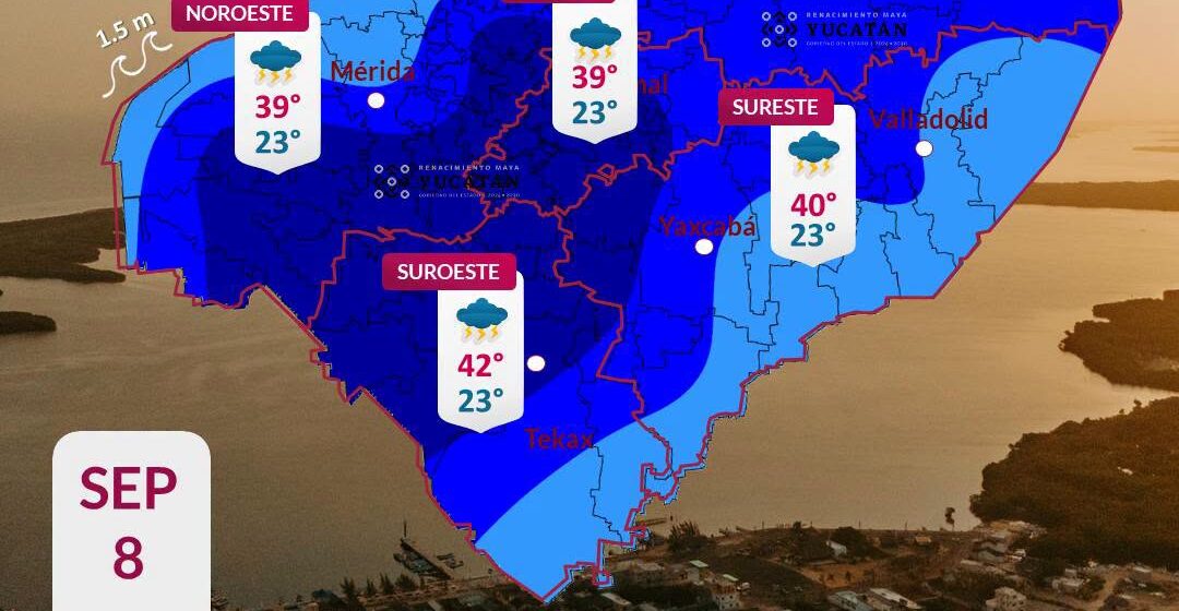 Clima (5) Prevén lluvias muy fuertes y calor de hasta 42°C en Yucatán