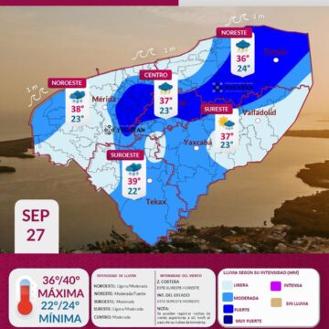 Clima en Yucatán: Lluvias y calor este 27 de septiembre