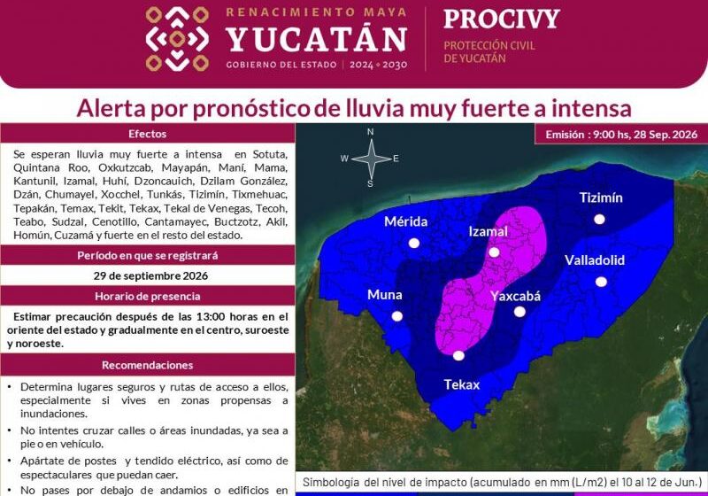 Procivy llama a tomar precauciones ante lluvias intensas en Yucatán