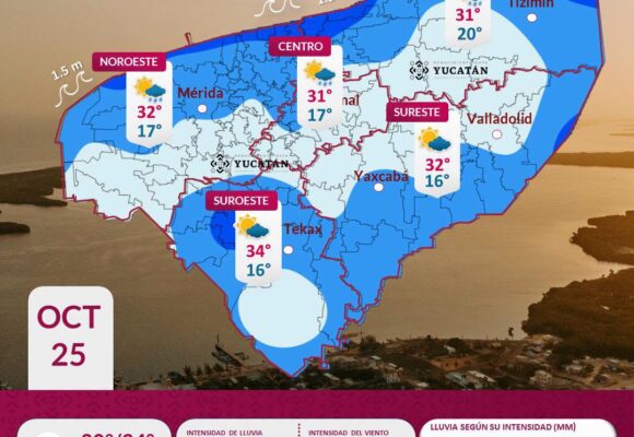 Clima en Yucatán: Lluvias dispersas este 25 de octubre
