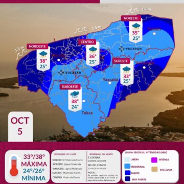 Clima en Yucatán: Lluvias fuertes este 5 de octubre