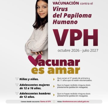 IMSS Yucatán aplica vacuna contra el VPH del 12 de Octubre hasta el 9 julio 2027